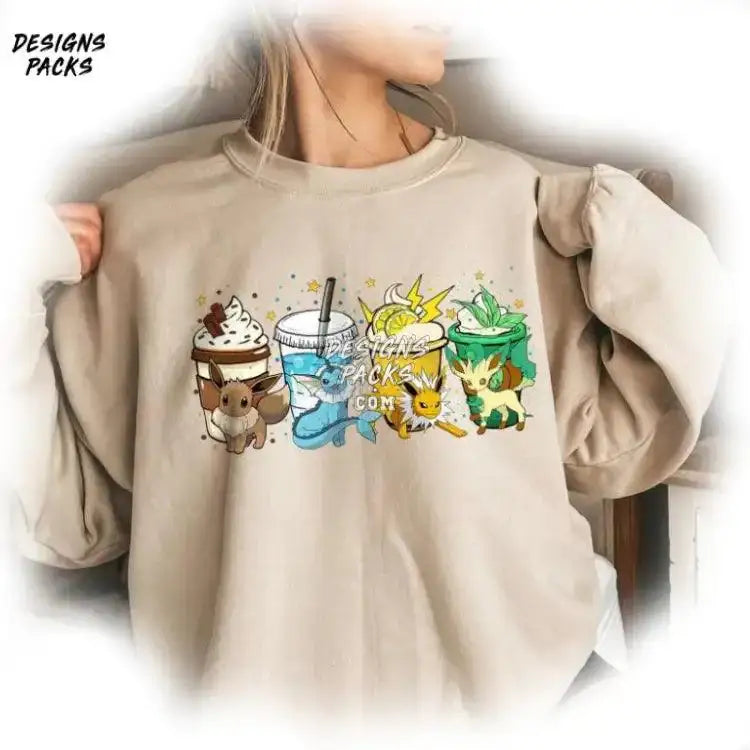 Pocket Monster Eevee Anime Evolution Latte Coffee Vintage Png Design