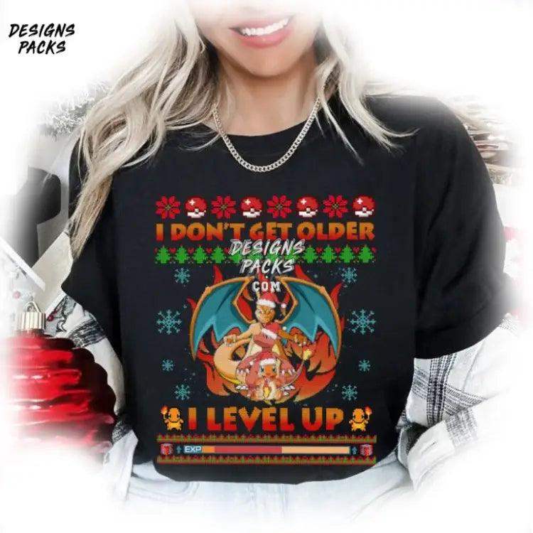 Pocket Monster Ugly Christmas Party Pikachu Charizard I Don’t Get Older Level Up Png Design
