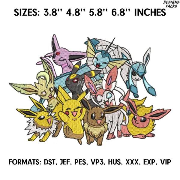Pokemon Group Embroidery Design File, Pokemon Anime Embroidery Design, Machine Enbroidery Anime Pes Design Brother