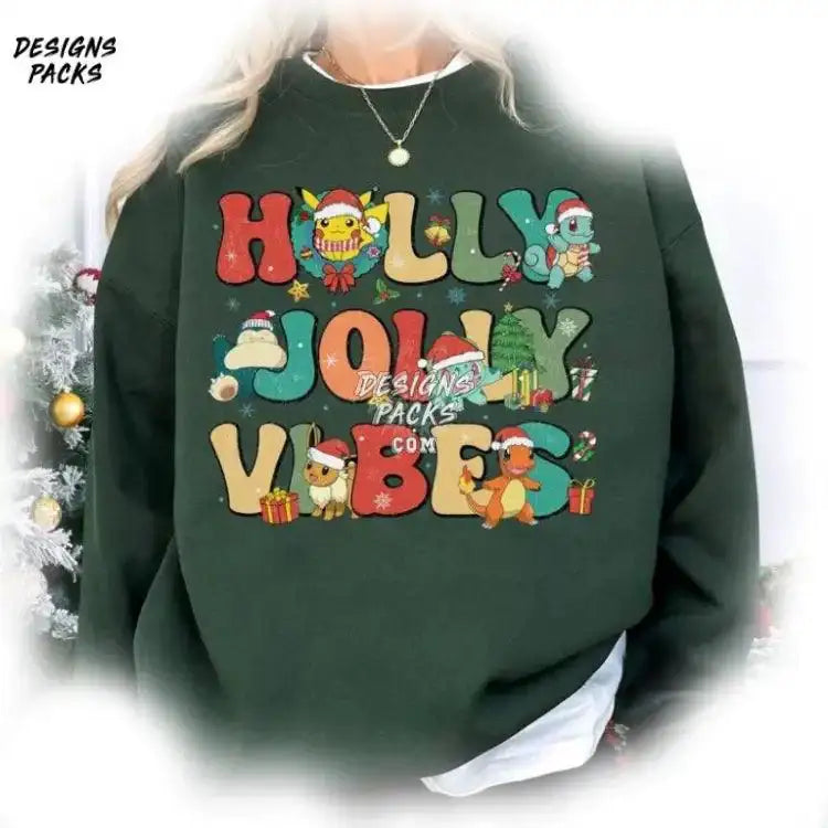Pokemon Holly Jolly Vibes Christmas Funny Cartoon Custom Xmas Png Design