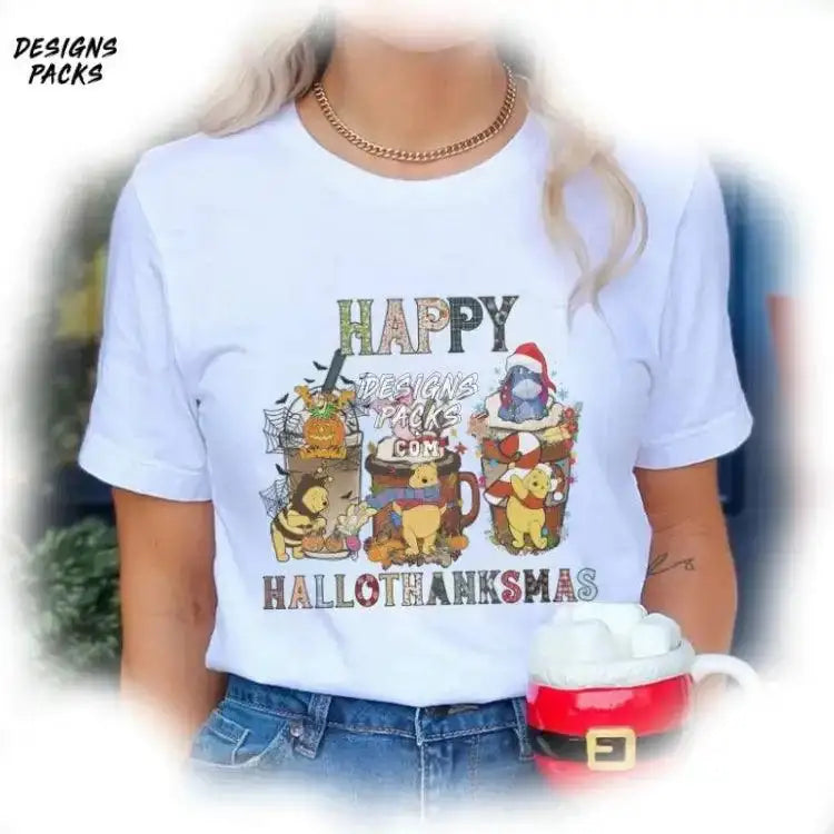 Pooh And Friends Christmas Coffee Cartoon Land Bear Happy Hallothanksmas Png Design