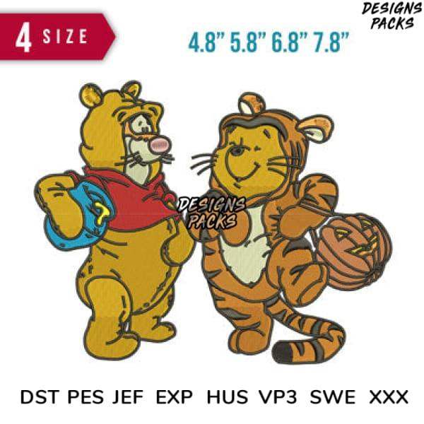 Winnie the Pooh and Tigger embroidery design bundle in multiple sizes, DST PES JEF formats
