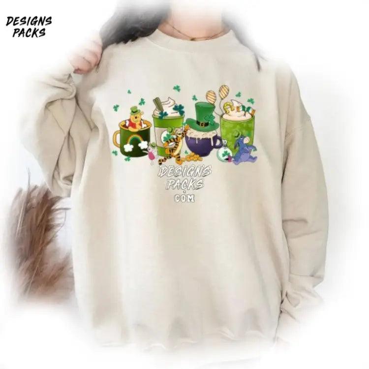 Pooh And Friends St Patricks Day Cartoon Winnie The Coffee Png Design