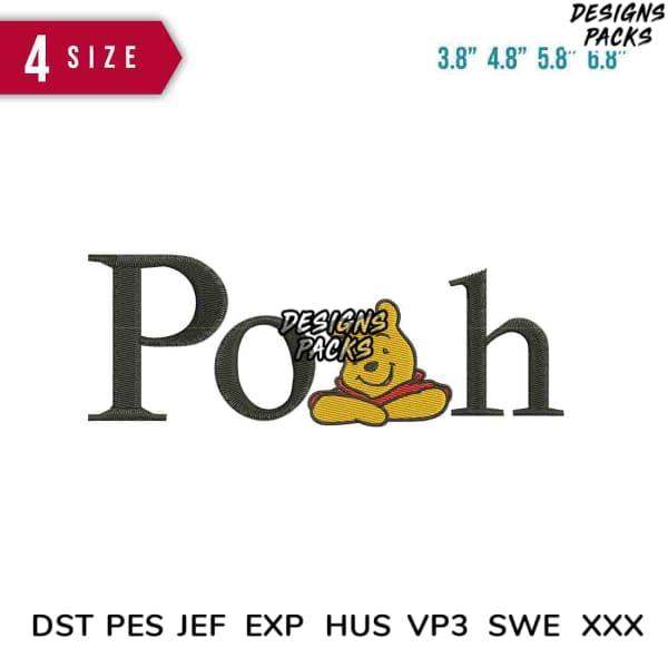 Winnie the Pooh embroidery design in 4 sizes, compatible with DST PES JEF formats for machine embroidery