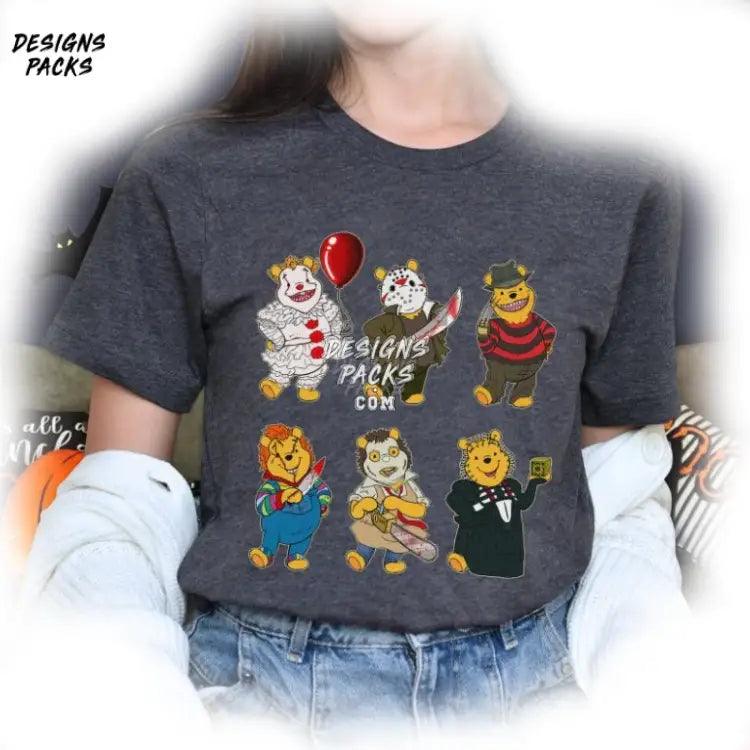 Pooh Bear Horror Halloween Scary Movie Cartoon Png Design