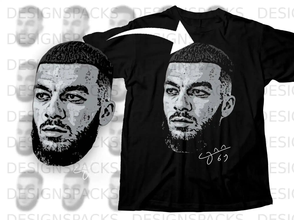 Black T-shirt Featuring Detailed Portrait Design