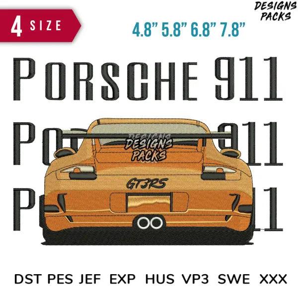 Porche 911 Embroidery Design  4.8" 5.8" 6.8" 7.8"