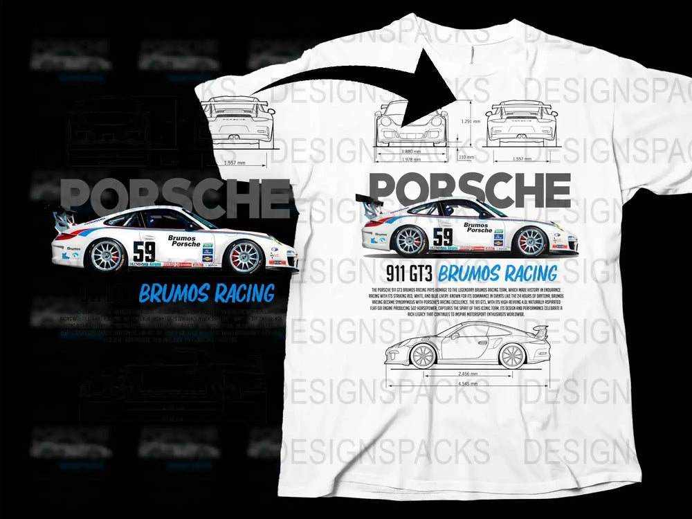 Porsche 911 GT3 Racing Brumos T-Shirt, Motorsport Car Graphic Tee, Vintage Inspired Race Apparel