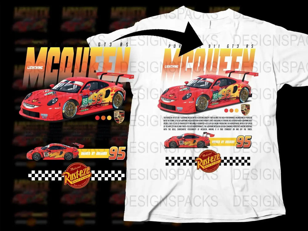 Porsche 911 GT3 RS Lightning McQueen Racing Png Digital Download