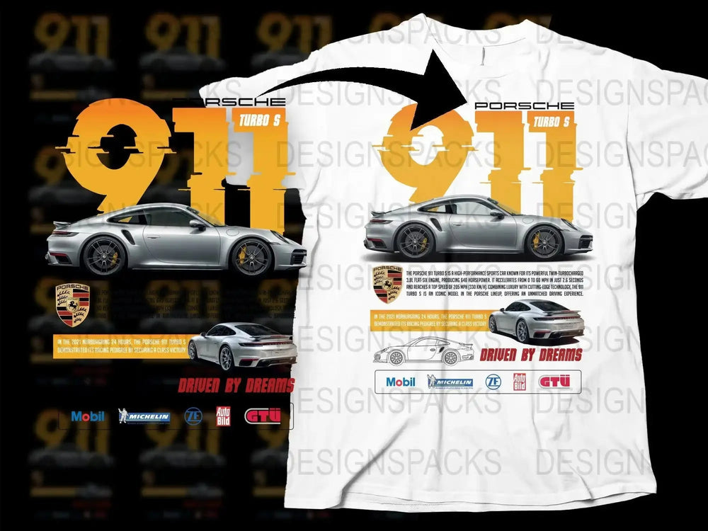 Porsche 911 Turbo S High-Performance Sports Car Png Digital Download