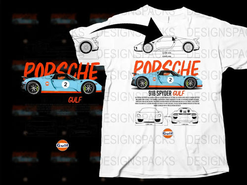 Porsche 918 Spyder Gulf Racing Graphic T-Shirt, Sports Car Lover Tee, Motorsport Enthusiast Gift, Men's Fashion