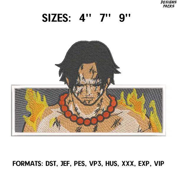 Portgas D. Ace Embroidery Design File, One Piece Anime Embroidery Design, Machine Embroidery Pes Dst. Anime pes Design