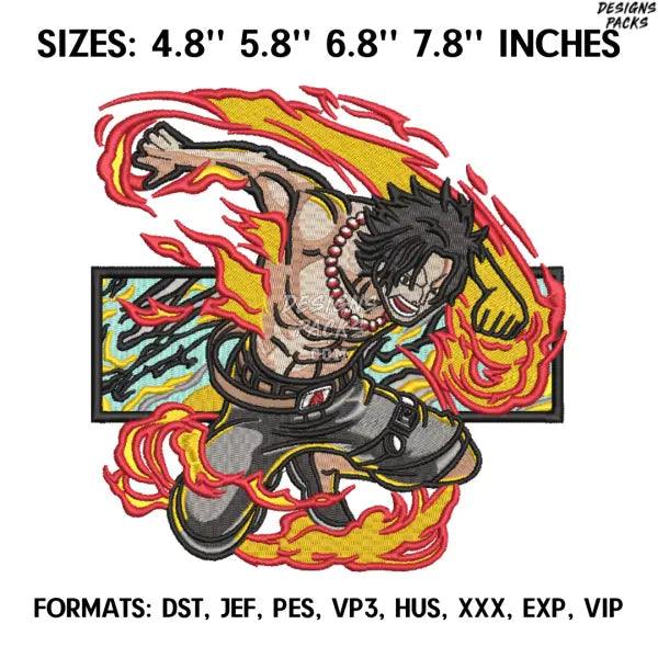 Portgas D. Ace Embroidery Design File, One Piece Anime Embroidery Design, Machine Embroidery Pes Dst. Anime pes Design