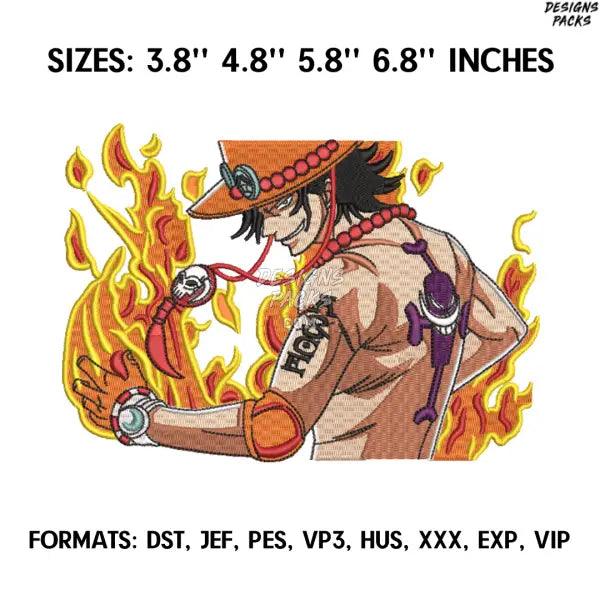 Portgas D. Ace Embroidery Design File, One Piece Anime Embroidery Design, Machine Embroidery Pes Dst. Anime pes Design