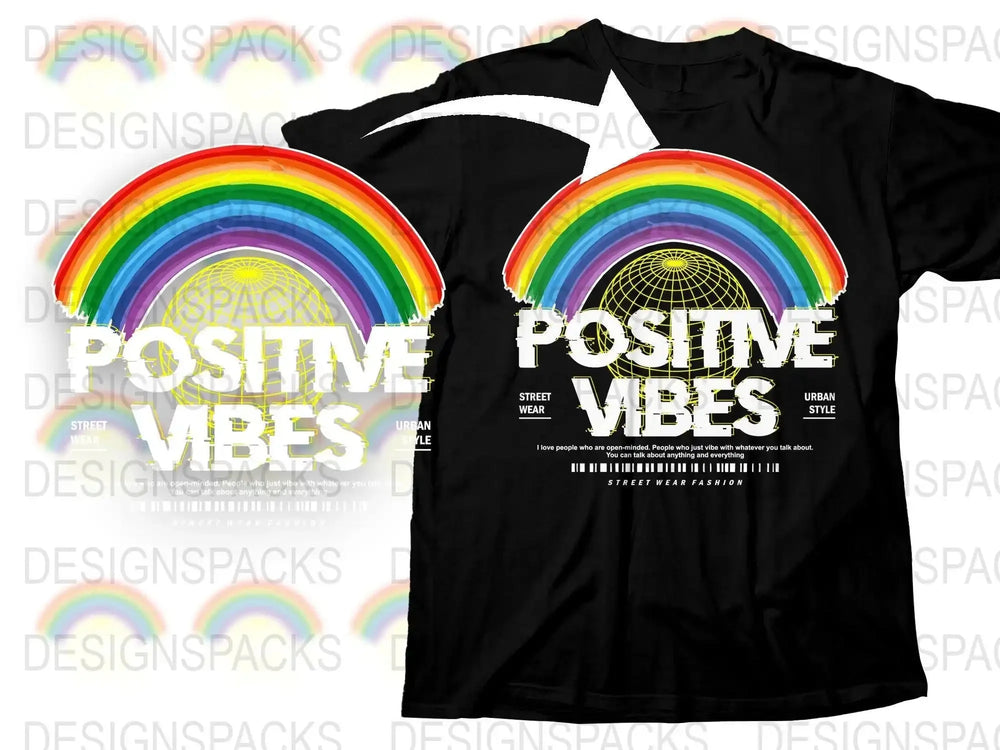 Positive Vibes Rainbow Design Graphic Png Digital Download