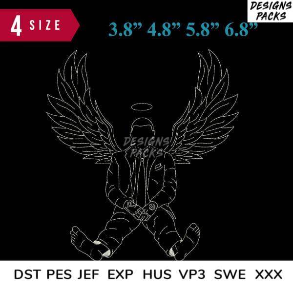 Angel with wings and halo, print-ready embroidery design in DST PES formats