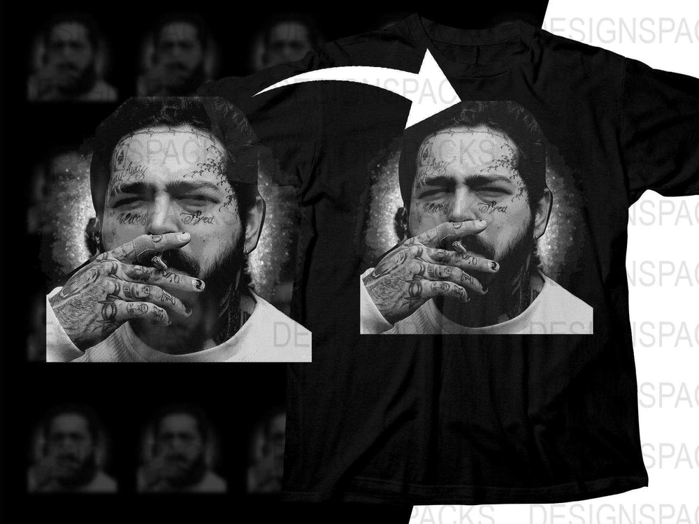Post Malone Artistic Tattooed Man Black and White Graphic Png Digital Download
