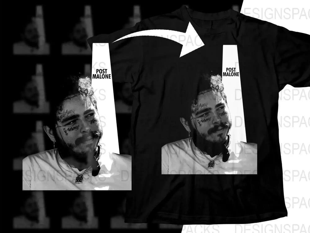 Post Malone Black and White Fan Art Graphic Png Digital Download