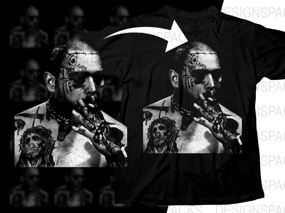 Post Malone Edgy Tattooed Design Grayscale Art Print Png Digital Download
