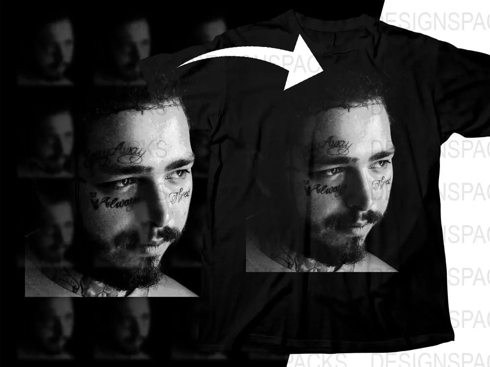 Post Malone Portrait Graphic Art of Pensive Man Face Png Digital Download