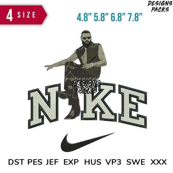 Embroidery design of bearded man over Nike-style lettering, available in PES, DST, EXP formats for instant download