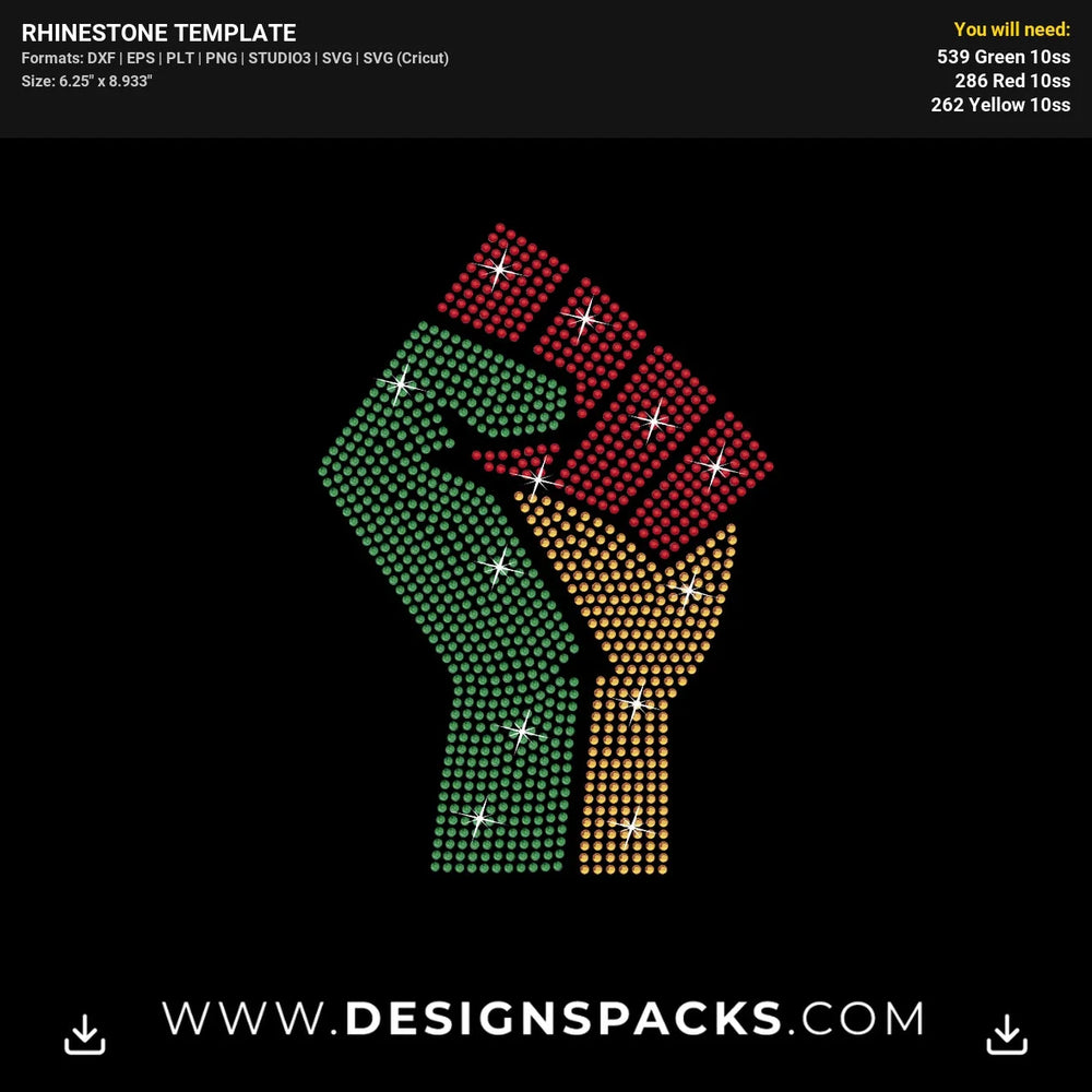 Power Fist Three Colors Graphic Rhinestone Digital Template