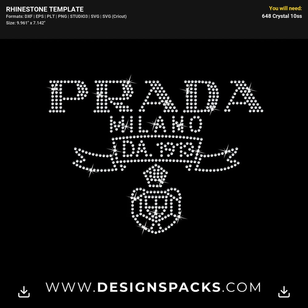 Prada Luxury Fashion Brand Logo Rhinestone Digital Template