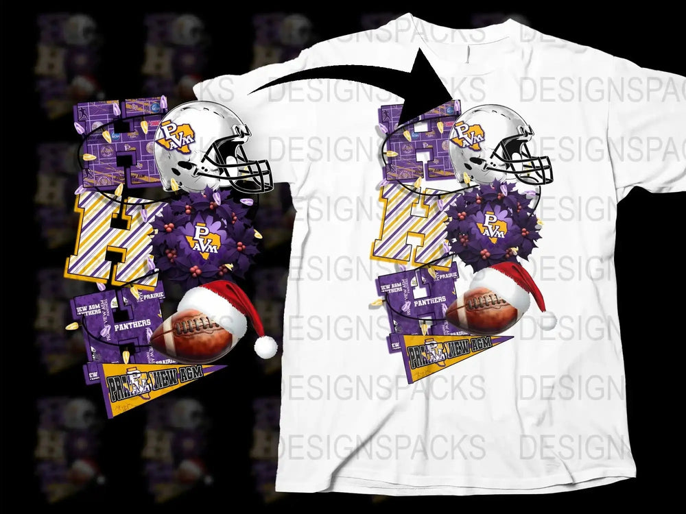 High School Football Team Graphic T-Shirt, Purple Gold Design, Sports Fan Apparel