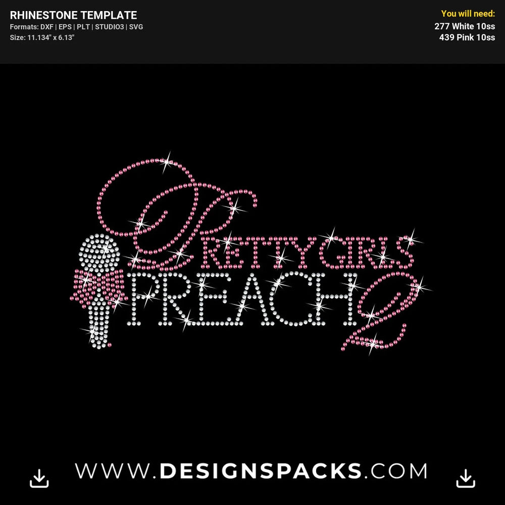 Pretty Girl Preach 2 Microphone Rhinestone Digital Template