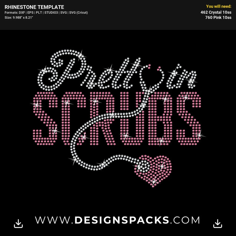 Pretty In Scrubs Nurse Rhinestone Digital Template