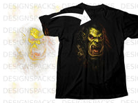 Load image into Gallery viewer, Black t-shirt featuring a detailed graphic of a fierce orc with red eyes and a nose ring.
