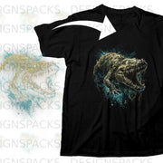 Black t-shirt with a detailed, distressed print of a snarling alligator with glowing eyes.