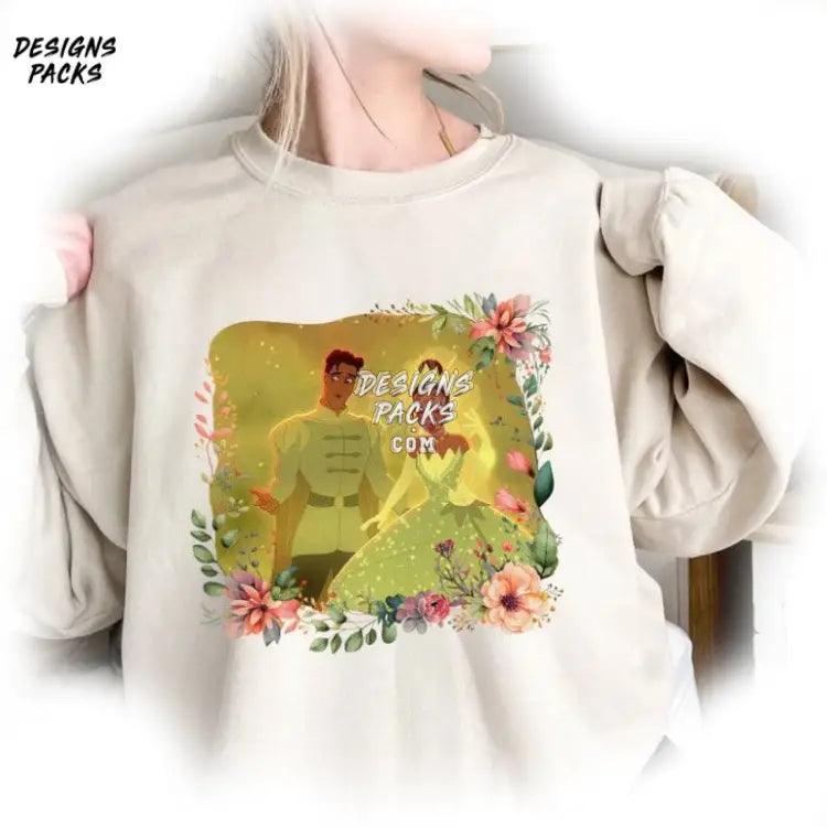 Princess And The Frog Lovers Birthdays Retro Floral Tiana Prince Naveen Png Design