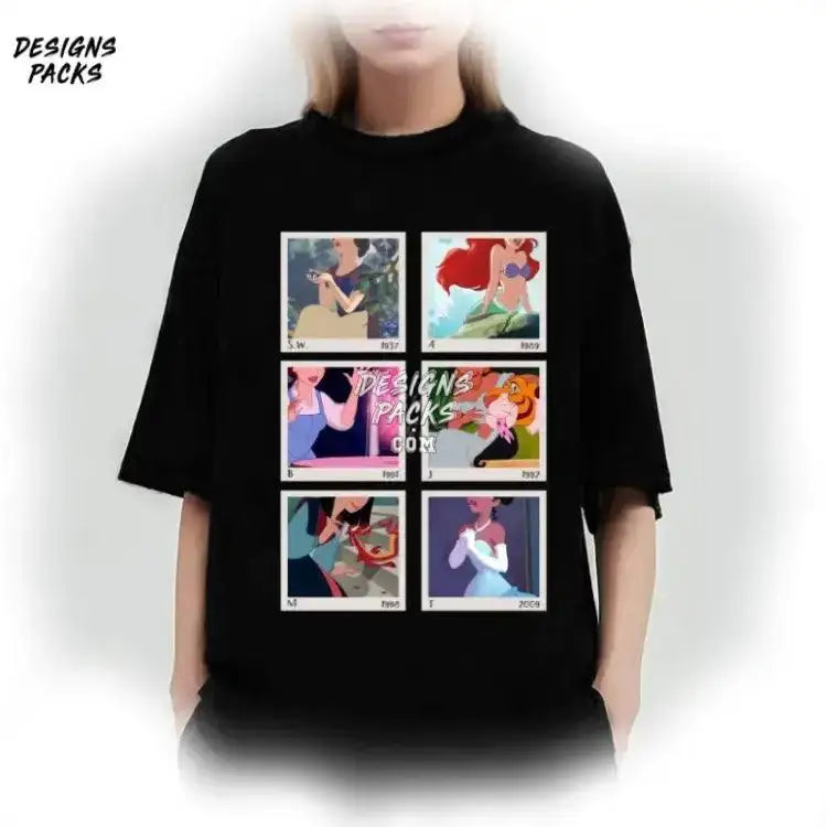 Princess Characters Cinderella Ariel Cartoon Polaroid Png Design
