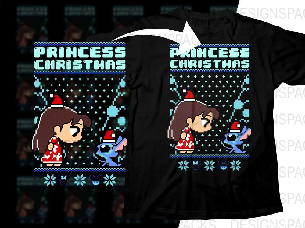 Princess Christmas Png Digital Download with Stitch in Santa Hats