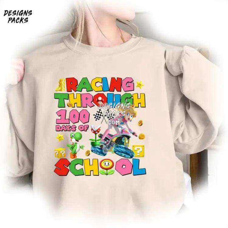 Princess Peach Lovers Racing Through 100 Days Of School Png Design