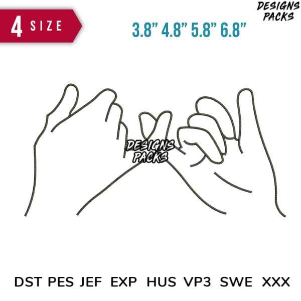 Pinky promise design in 4 sizes for embroidery, DTF, DTG. Formats: DST, PES, JEF, EXP, HUS, VP3, SWE, XXX