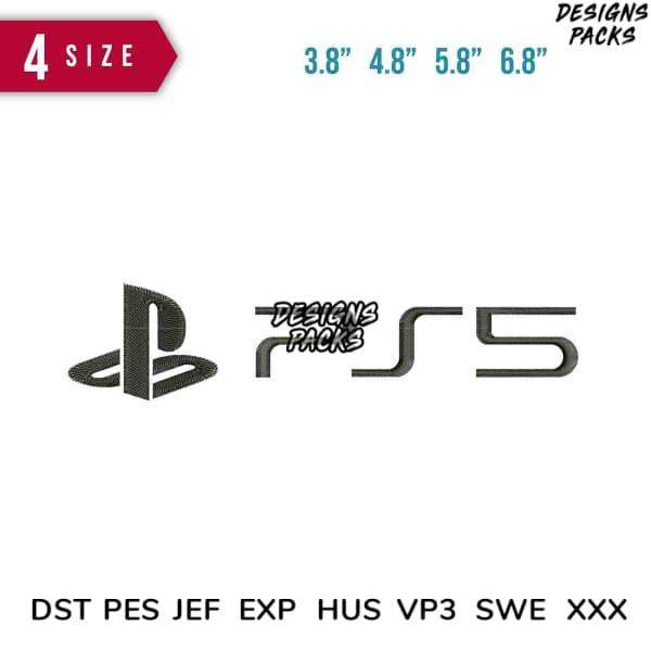 PlayStation PS5 logo embroidery designs in 4 sizes, DST PES JEF formats for instant download