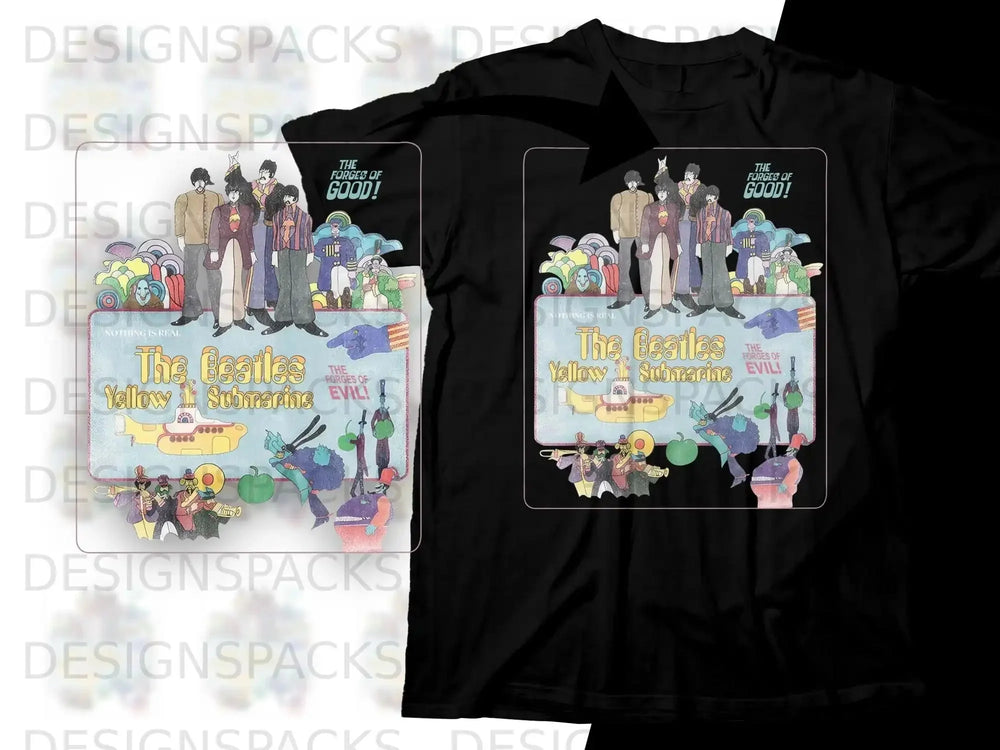 The Beatles' Yellow Submarine album art featuring the band and the F
orces of Good.