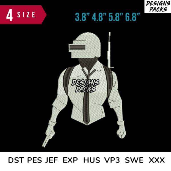 PUBG-inspired gaming character design in 4 sizes for embroidery, DTF, DTG – DST PES JEF formats