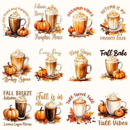 29 Pumpkin Fall Spice Coffee Designs Bundle PNG