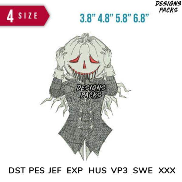 Spooky pumpkin face embroidery design in 4 sizes, compatible with DST PES JEF formats for DTG & DTF printing