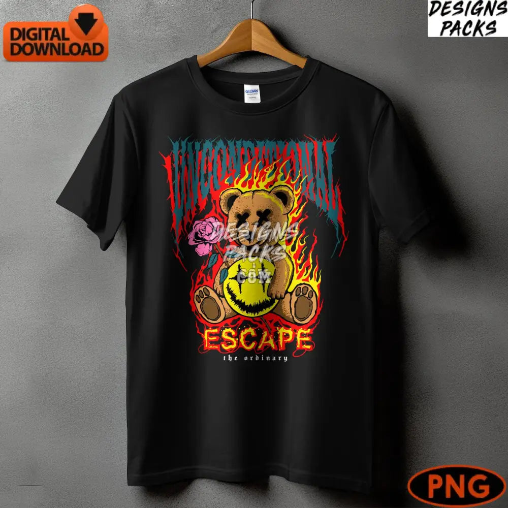 Punk Bear Digital Art Escape Neon Graphics Teddy With Rose Png File Instant Download