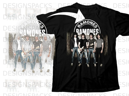 Black t-shirt with Ramones logo and band members on front.
