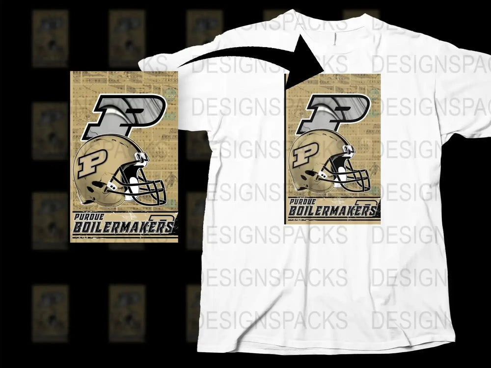 Purdue Boilermakers T-Shirt, College Football Tee, Sports Fan Apparel, Black and Gold Helmet Design, Unisex Fit