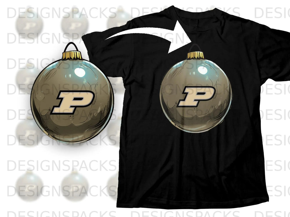 Black t-shirt with a grey and gold ornament featuring a gold "P" logo on it.