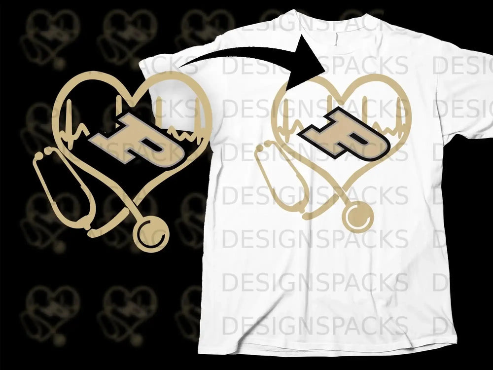 Heart Stethoscope Graphic 'P' Design on White Shirt