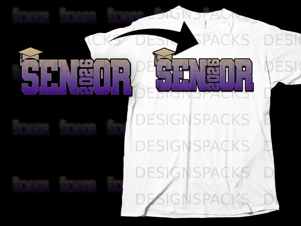White t-shirt with "SENIOR 2026" graphic and graduation cap.