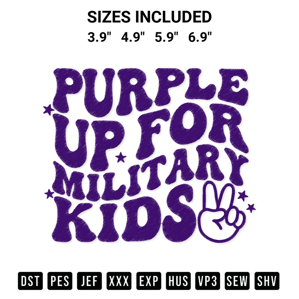 Purple Up Military Kids With Peace Hand Purple Up For Military Kids Embroidery Design