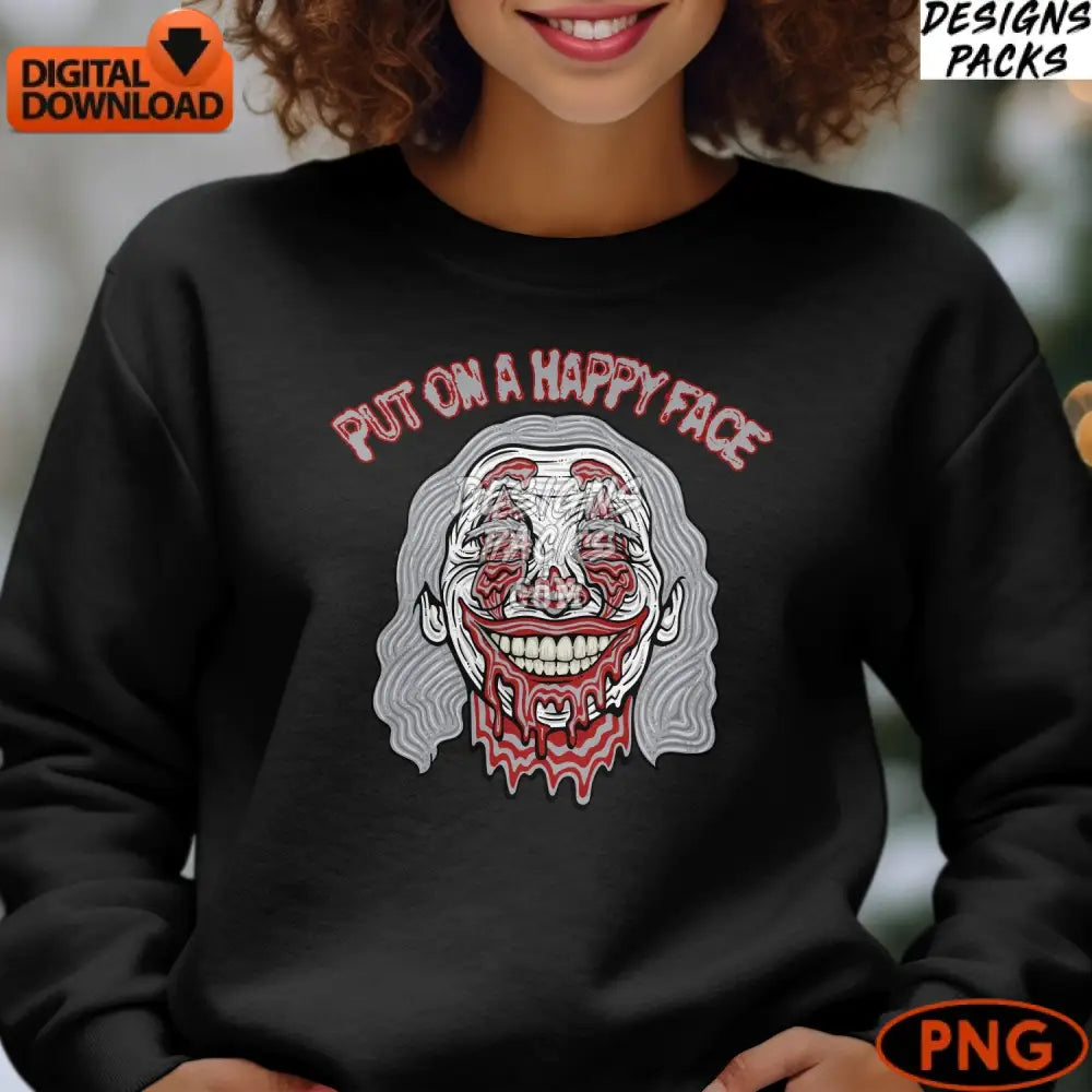 Puth On A Happy Face Clown Art Digital Download Png Vintage Horror Style Illustration